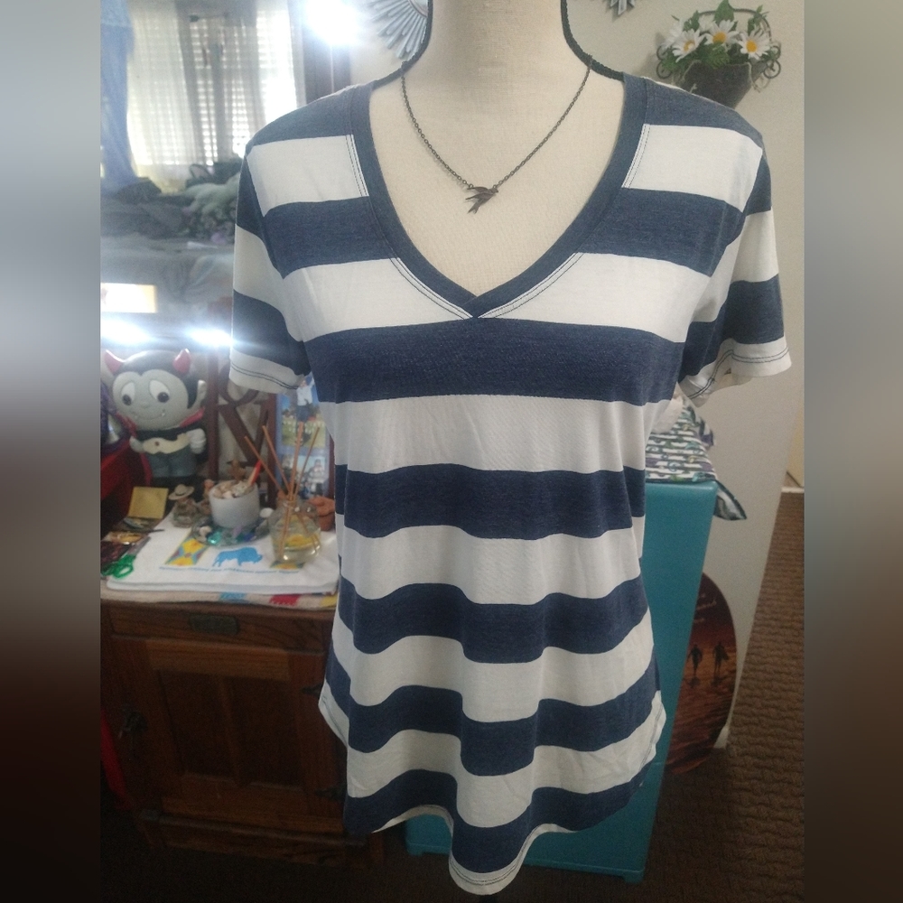 Navy Blue and White Stripped Tee